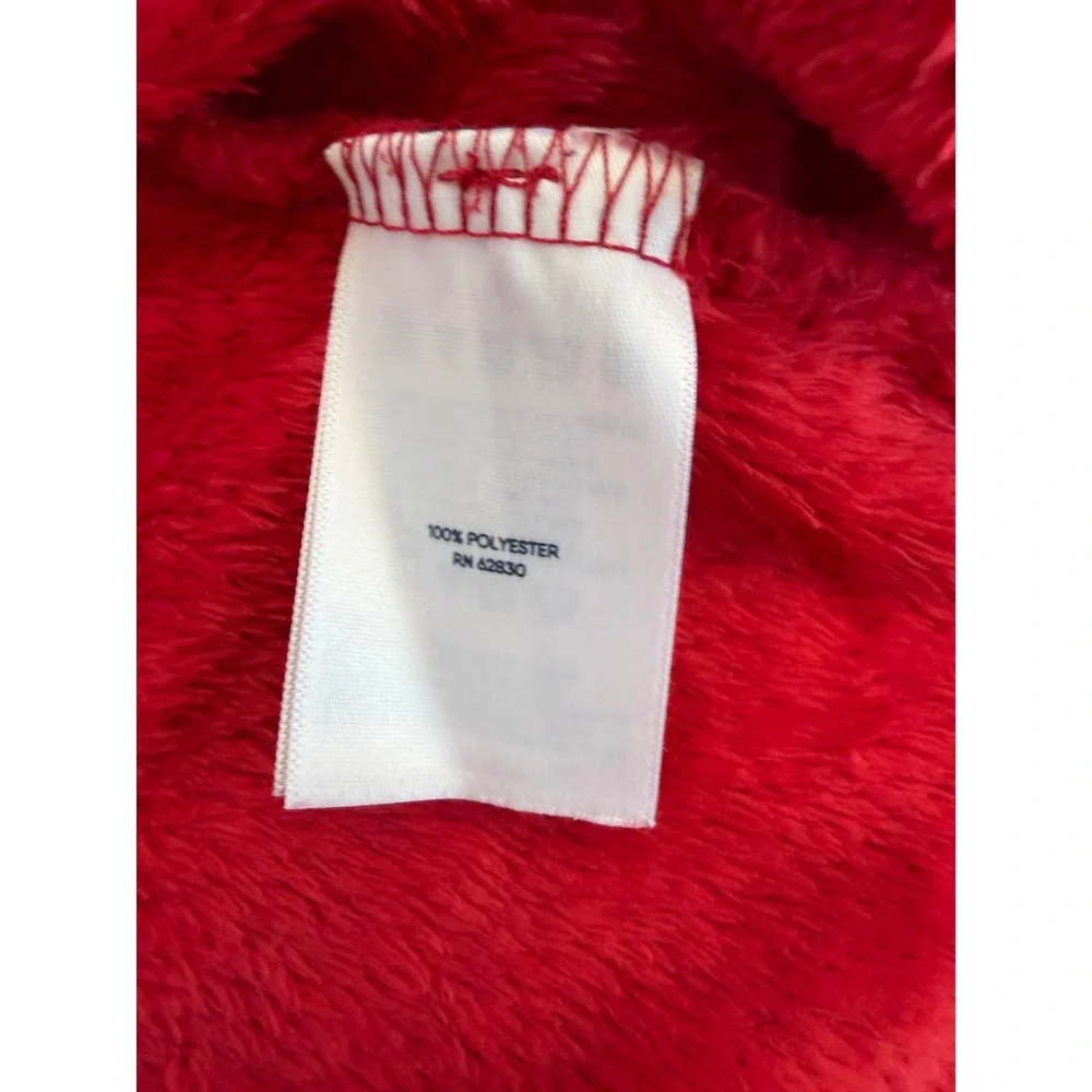 Lands End Minimalist Preppy Hooded Fleece Robe Kids 12 Red Plush Belted Wrap